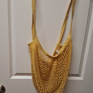 Yellow Knit Mesh Tote Bag - Casual Everyday Shoulder Tote